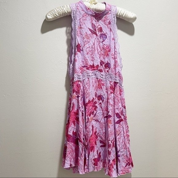 FREE PEOPLE Women’s Purple Floral SHE MOVES Chemise Dress High Neck Size XS - Picture 2 of 9